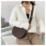 Retro Solid Color Saddle Bag High Quality Leather Shoulder Bags for Women New Simple Ladies Crossbody Bag Designer Handbags