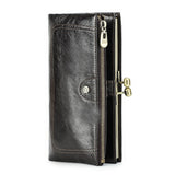 Long Wallet Women Genuine Leather Metal Frame Credit Card Holder Hasp and Zipper Woman Phone Purse 4 Color