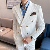 2023 New Casual Suit Men's Slim Fit Double-Breasted Striped Suit Coat (without Vest and Pants) for Groomsmen, Wedding, and Party