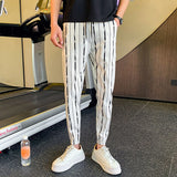 Black/White Summer Thin Vertical Stripe Harem Pants For Men Clothing 2023 Slim Fit Casual Ankle Length Joggers Trousers 36-28