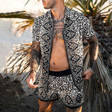 Fashion Hawaiian Print Short Sleeve Shirt Set Men's Beach Coconut Print Shorts Men's Daily Beach Shirt Two-piece S-3XL