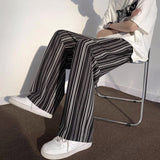 2023 Summer Men's Fashion Trend Ice Silk Fabric Casual Pants Black And White Striped Printing Loose High Quality Trousers