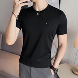 Black/White Summer Thin Ice Silk Short Sleeve T Shirts Men Clothing 2023 Round Collar Slim Fit Casual Basic Tees Homme Plus Size