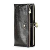 Genuine Leather Wallet Women Long Metal Frame Credit Card Holder Hasp and Zipper Woman Coin Pocket Purse