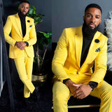 Yellow Suits for Men Slim Fit Single Breasted For Wedding Prom Party Wear 2 Piece Jacket With Pants African Fashion Groom Tuxedo