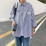 2023 Summer Pink Stripe Men's Shirts Half Sleeve Oversized Korean Clothing Casual Fashion Male Blouses Tops