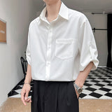 Summer New Men's Korean Light Luxury Shirt Half Sleeve Shirts Neutral Fashion Casual Oversize Ice Silk Fabric Short Sleeved Top