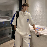 2023 Streetwear 2 Piece Waffle Pattern Men Shorts Sets Summer Oversized Tracksuit Mens Fashion Clothing Harajuku Loose Sweatsuit