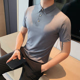 Plus Size 4XL-M Summer Short Sleeve Striped Polo Shirts For Men Clothing 2023 Business Casual Slim Fit Ice Silk Tops&Tees Homme