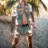 Fashion Hawaiian Print Short Sleeve Shirt Set Men's Beach Coconut Print Shorts Men's Daily Beach Shirt Two-piece S-3XL