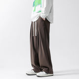 Spring Summer Coffee Casual  Ice Silk Pants Men's Trend Solid Pants Men Drape Mopping Pants Straight Loose Wide-leg Trousers