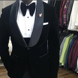 Black Velvet Wedding Tuxedo 3 Piece African Men Suits for Prom Slim Fit Groom Male Fashion Costume Jacket Waistcoat with Pants