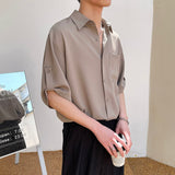 2023 Summer New Korean Fashion Ice Silk Short Sleeve Shirt Men Half-sleeved Lapel Solid Color Casual High Quality Shirts for Men