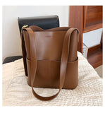 Women's Shoulder Bag New Casual Large Capacity Bucket Crossbody Pack Multifunction PU Leather Messenger Bags