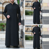 Men Jubba Thobe Saudi Arabia Islamic Clothing Black Long Sleeve Abaya Muslim Fashion Kaftan Muslim Men Clothing