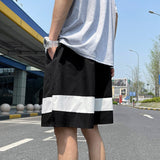 Casual Shorts Men Striped Panelled M-3XL Teens Wide Leg Baggy Korean Fashion Streetwear Trousers Summer Thin Harajuku Sporty New