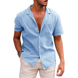 Men's Tops Casual Button Down Shirt Short Sleeve Linen Beach Short Sleeve Summer