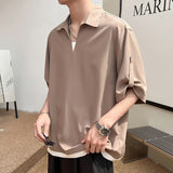 Summer New Men's Korean Light Luxury Shirt Half Sleeve Shirts Neutral Fashion Casual Oversize Ice Silk Fabric Short Sleeved Top