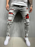 NEW Men Skinny Jeans Biker Destroyed Frayed Fit Denim Ripped Side Stripe Pencil Pants Hip Hop Streetwear Jeans S-3XL