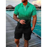 2023 Summer Men's Fashion 3D Printed Polo Shirt Beach Shorts Sets Loose Thin Lapel Casual Short Sleeve Suit Tracksuit Oversized