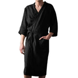 2023 New Men's Bathrobe Muslim Fashion Long Robes Three Quarter Sleeve Pocket Sleepwear with Sash Pajamas Robe Large Size 3XL