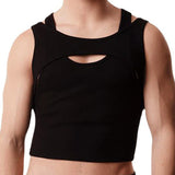 2023 Hollow Out Sexy Casual Vests Fitness Men Clothing Men Tank Tops Solid Color Round Neck Sleeveless Streetwear EU S-L