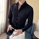 Camisas De Hombre Spring Fashion Fold Design Long Sleeve Striped Shirts For Men Clothing 2023 Business Slim Fit Casual Tuxedo