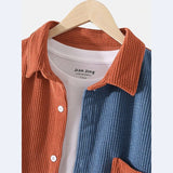 Fashion Colour Blocking Men Clothing Pocket Outwear Men's Autumn Long Sleeve Shirts Thicken Corduroy Casual Shirt Coats