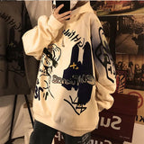 Autumn and winter Korean style trend plus fleece hooded sweater men graffiti hip-hop all-match loose printed coat couple sweater