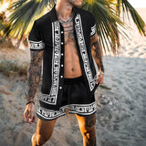 Fashion Hawaiian Print Short Sleeve Shirt Set Men's Beach Coconut Print Shorts Men's Daily Beach Shirt Two-piece S-3XL