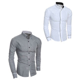 Men Slim Standing Collar Shirt Classic Solid Color Personality Cardigan Business High-end Long-sleeved Shirt