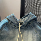 American Vintage Jeans Top Handsome Denim Hooded Sweatshirt Men Women Autumn Winter Hong Kong Style High Street Jacket