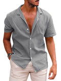 Men's Tops Casual Button Down Shirt Short Sleeve Linen Beach Short Sleeve Summer