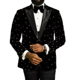 Stunning Beads Men Suits Slim Fit Black Velvet Wedding Tuxedos 2 Piece African Fashion Jacket with Pants Groom Wear 2023