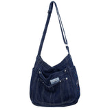 Multi Pocket Female Shoulder Bags High Quality Jeans Soft Portable Lady Chic Tote Bags Washed Denim Casual Women's Crossbody Bag