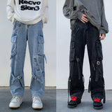 2023 New Men Jeans Wide Leg Denim Cargo jean pants Gothic Straight Baggy hip hop Streetwear Skateboard Neutral denim Trousers