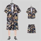 2 Piece Sets Men Beach Fashion M-3XL Baggy Handsome Print Shirts Shorts Hawaiian Holiday Unisex Thin Summer Vintage Clothing Ins