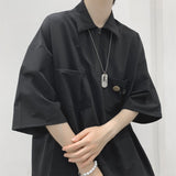 2023 Summer New Shirt Men's Pure Cotton Short Sleeve Loose Zippers Blouses Solid Color Japanese Style Male Shirts