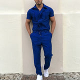 2023 New Mens Rompers Pants Casual Loose One-Piece Suit Overalls Fashion Short Sleeve Jumpsuit Streetwear Men Ropa De Hombre