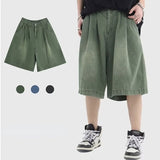 Men&#39;s Wide Leg Baggy Denim Short Pants Streetwear Korean Solid Color Women Half Pants Low Waist Knee Length Male Five Point Jean