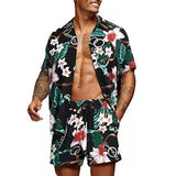 2023 Summer Hawaii Print Sets Men Hawaii Short Sleeve Shirt Shorts Two Piece Clothing Set Casual Palm Tree Floral Beach Suit