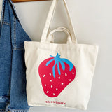 Canvas Tote Bags for Women 2023 Cute Strawberry Printing Handbags Girls Fashion Casual Shopping Bag Large Capacity Shoulder Bags