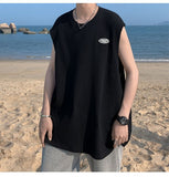 Spring Summer Casual Pullover Shirt Tess Vest Men's Loose Sleeveless Cool Boy Versatile Sports Tops Solid Alphabet Print Waffle