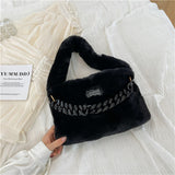 Fashion Chain Women's Faux Fur Totes Warm Furry Plush Shoulder Bags 2 Size Purse and Handbags Luxury Brand Winter Top-handle Bag