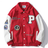 Men Patchwork Varsity Jacket Hip Hop Letter Embroidery American Vintage Bomber Jacket Streetwear Couple Loose Epaulettes Outwear