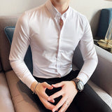 Plus Size 5XL-M British Style Solid Long Sleeve Shirt Men Clothing Simple Slim Fit Business Casual Chemise Homme Formal Wear Hot