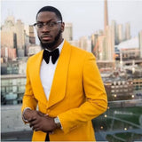 Yellow Suits for Men African Groom Wedding with Black Pants Groom Tuxedos Custom Sim Fit Blazer Fashion Costume 2023