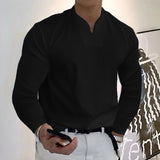 Men Tops Solid Color Slim Fit Long Sleeves Pullover Colorfast V Neck Casual Autumn Shirt Men Clothes Men's T-Shirts