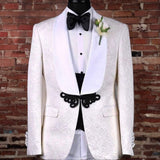 Floral Pattern Groom Tuxedo for Wedding Dinner Slim Fit Men Suits with Black Velvet Lapel 3 Pieces African Fashion Costume 2023