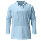 Men Hoodie Solid Color Hooded with Hat Breathable String Long Sleeves Lace Up Pullover Lightweight  Men Tops Men Clothes